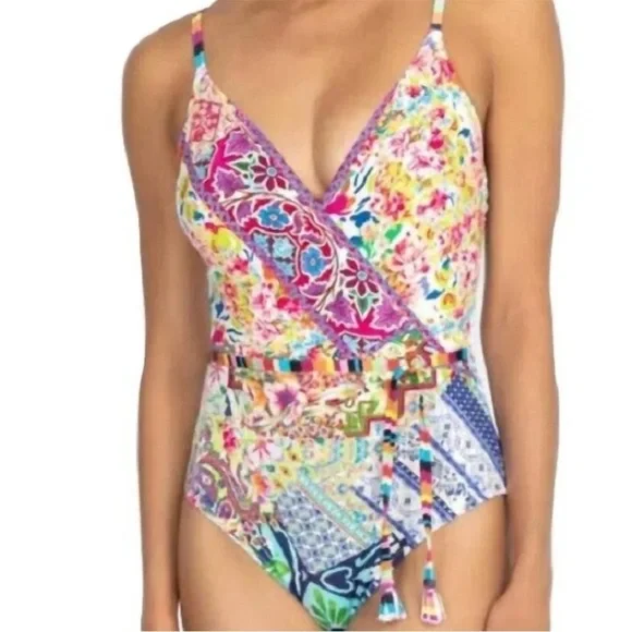 Johnny Was Locita Wrap One Piece Swimsuit Floral Patchwork Swimsiut NWT - Picture 4 of 10